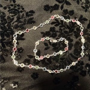 Sterling Silver Multi Color Crystals/Stones 18in Necklace & 7 1/2 in Bracelet